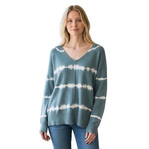 ALISON ANDREWS | NEW Aquamarine & White Tie Dye Cotton V-Neck Sweater size XL